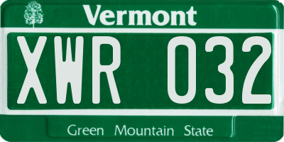 VT license plate XWR032
