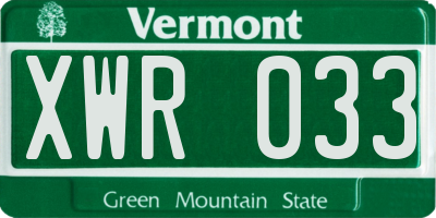 VT license plate XWR033