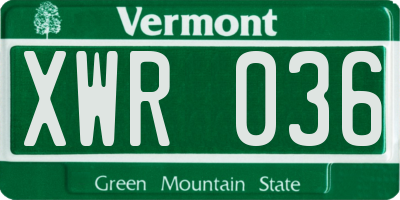 VT license plate XWR036