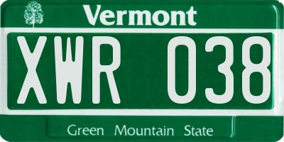 VT license plate XWR038