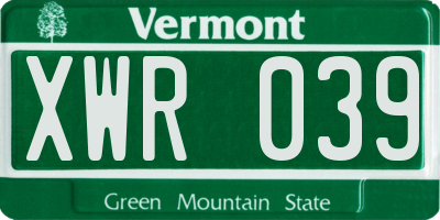 VT license plate XWR039