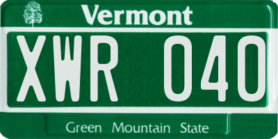 VT license plate XWR040