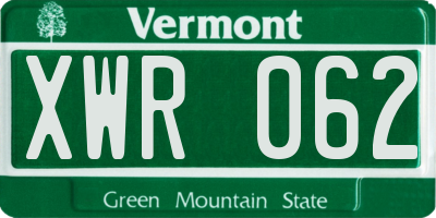 VT license plate XWR062