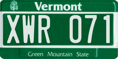 VT license plate XWR071