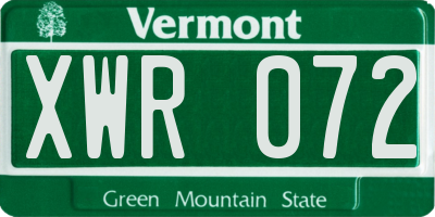VT license plate XWR072