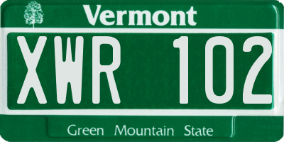 VT license plate XWR102