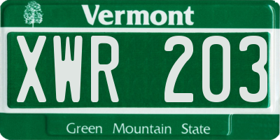 VT license plate XWR203
