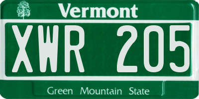 VT license plate XWR205