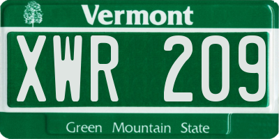 VT license plate XWR209