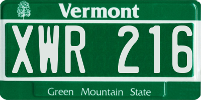 VT license plate XWR216