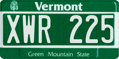 VT license plate XWR225