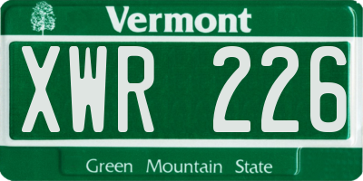 VT license plate XWR226