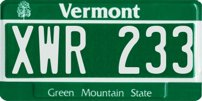 VT license plate XWR233