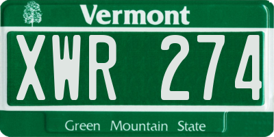 VT license plate XWR274