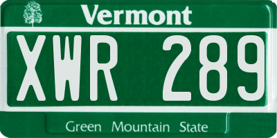 VT license plate XWR289