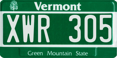 VT license plate XWR305