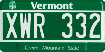 VT license plate XWR332