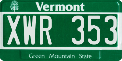 VT license plate XWR353