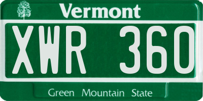 VT license plate XWR360