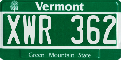 VT license plate XWR362