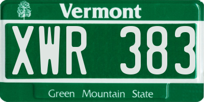 VT license plate XWR383