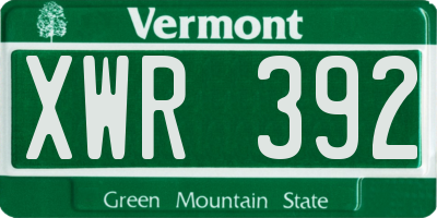 VT license plate XWR392