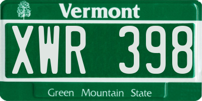 VT license plate XWR398