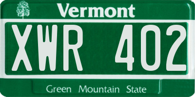 VT license plate XWR402