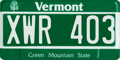 VT license plate XWR403