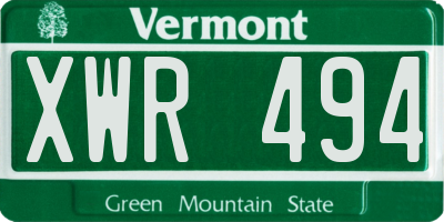 VT license plate XWR494