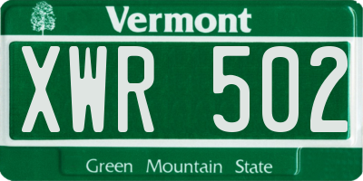 VT license plate XWR502