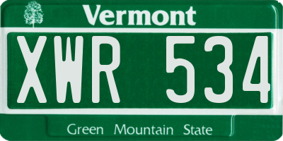 VT license plate XWR534