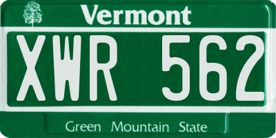 VT license plate XWR562