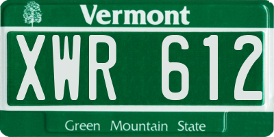 VT license plate XWR612