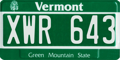 VT license plate XWR643