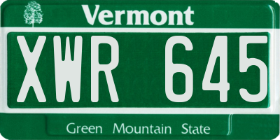 VT license plate XWR645
