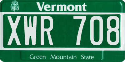 VT license plate XWR708