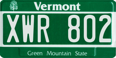 VT license plate XWR802