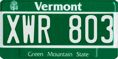 VT license plate XWR803