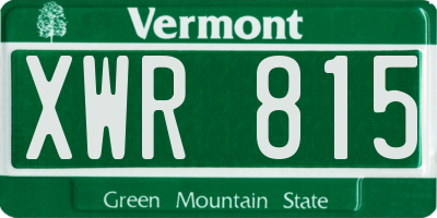 VT license plate XWR815