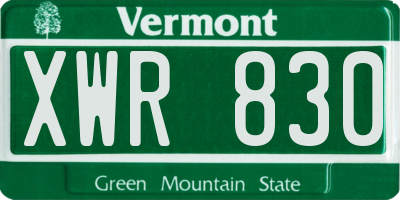 VT license plate XWR830