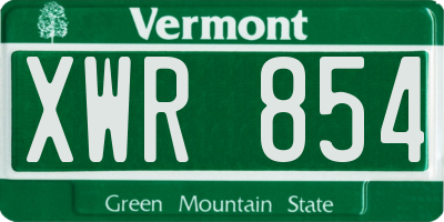 VT license plate XWR854