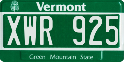 VT license plate XWR925