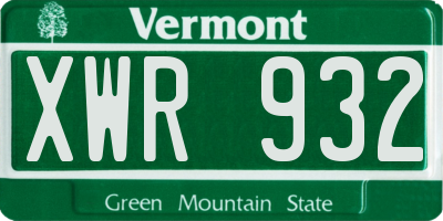 VT license plate XWR932