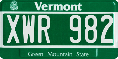 VT license plate XWR982