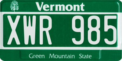 VT license plate XWR985