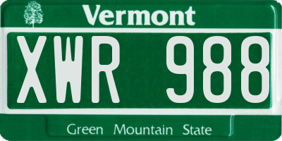 VT license plate XWR988