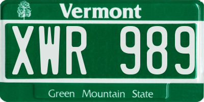 VT license plate XWR989