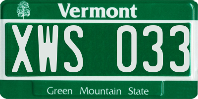VT license plate XWS033