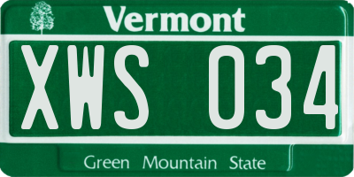 VT license plate XWS034